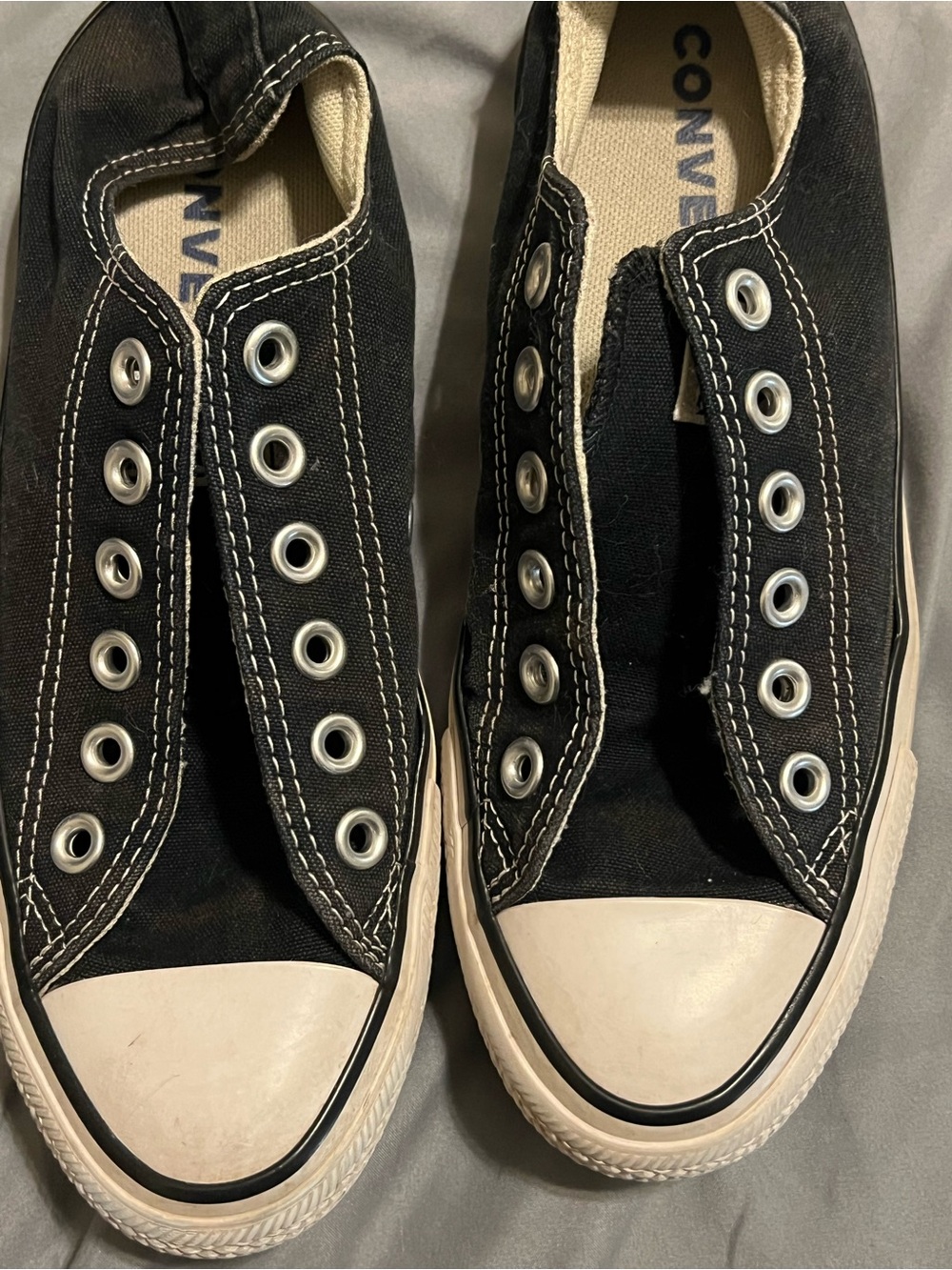 Converse Black and Cream Canvas Slip-On Sneakers